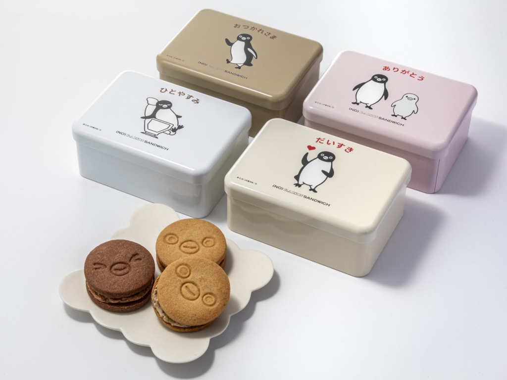 Suicaのペンギンのキャラメルバターサンドイッチ「ありがとう」「だいすき」(レーズン)、「おつかれさま」「ひとやすみ」(ショコラアプリコット)