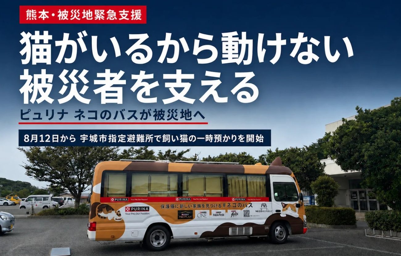 熊本地震の被災地に派遣された「ピュリナ ネコのバス」