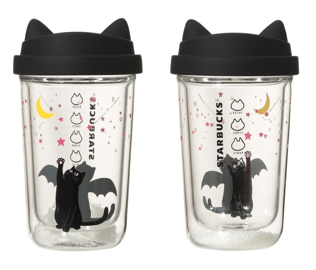 ハロウィン2026ダブルウォール耐熱グラスカップキャットグローインザダーク355ml