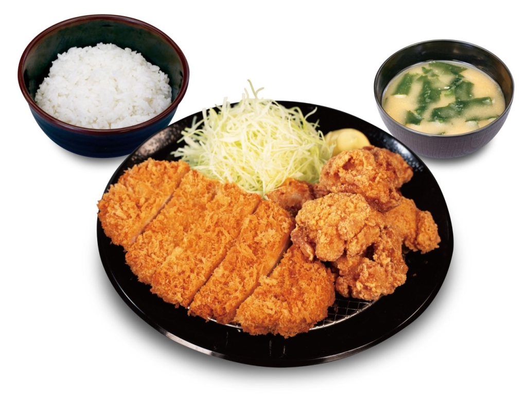 ロースかつ＆本格唐揚げ（3個）定食→ 唐揚げ6個に増量