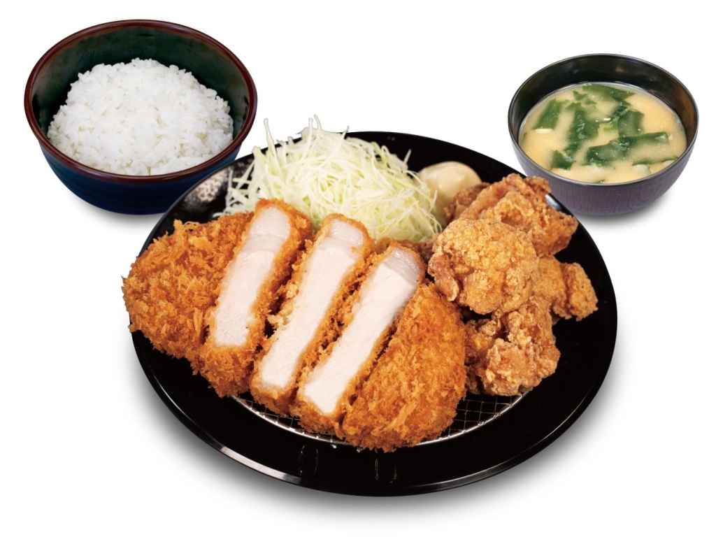 超厚切りリブロースかつ＆本格唐揚げ（3個）定食→ 唐揚げ6個に増量