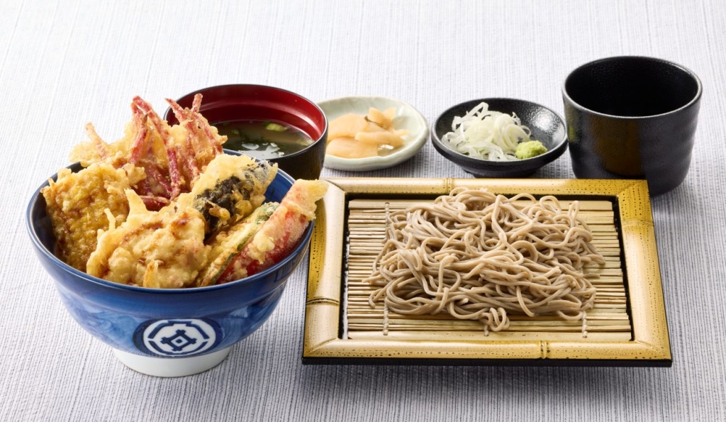 鮮やか ベジポテ天丼と(小)藪そばサービスセット