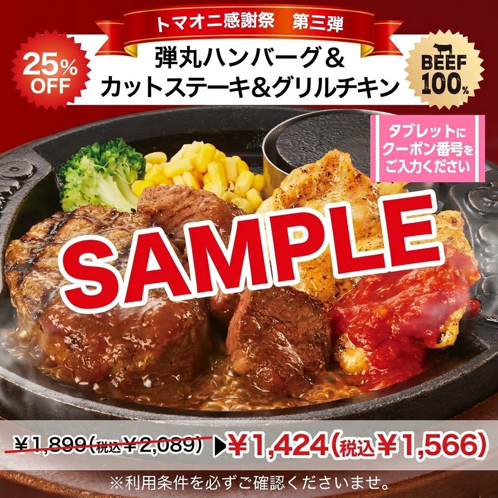 弾丸ハンバーグ＆カットステーキ＆グリルチキン