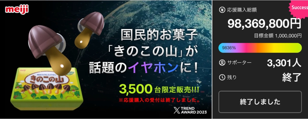2024年に販売した初代の「きのこの山ワイヤレスイヤホン」