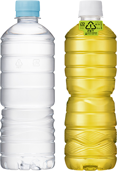 「『アサヒ おいしい水』天然水 ラベルレスボトル」、「『アサヒ 緑茶』ラベルレスボトル630ml」