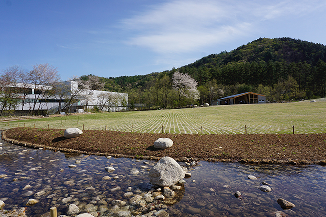 工場の隣にある広場