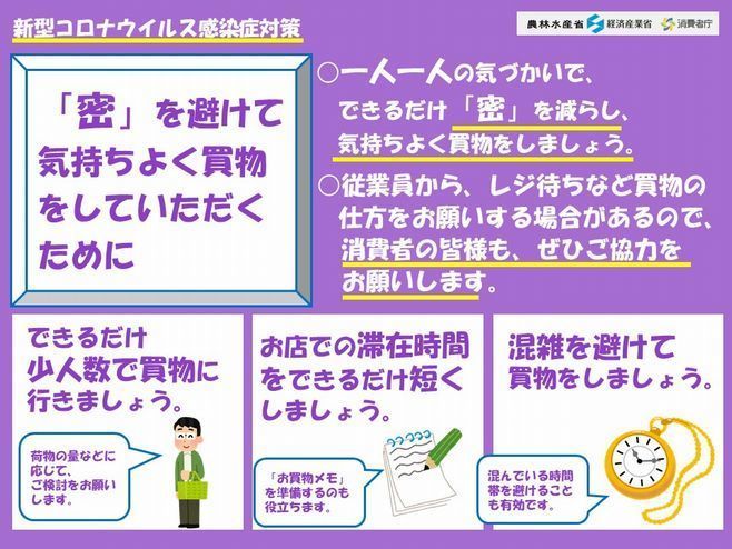 農水省「『密』を避けて気持ちよく買い物をしていただくために」