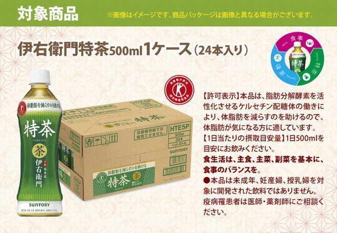 対象の「サントリー伊右衛門特茶500ml1ケース(24本入り)」