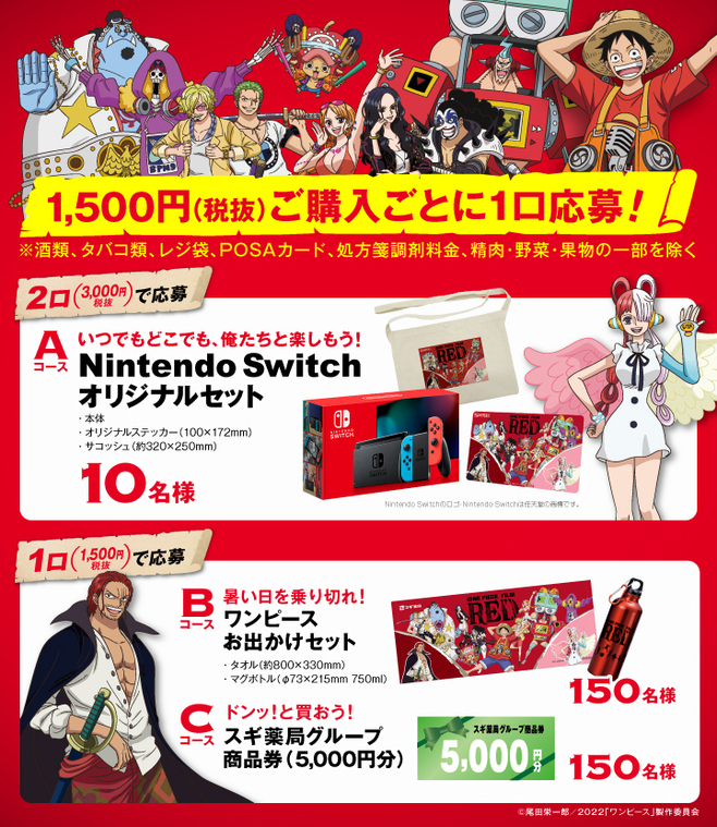 「ONE PIECE FILM RED×スギ薬局グループ 赤いお宝をドン!!とプレゼントキャンペーン」賞品