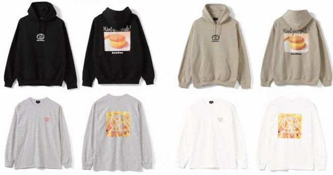 ドムドムハンバーガー×BEAMS コラボ商品(上＝フーディ、下＝ロングスリーブティ)