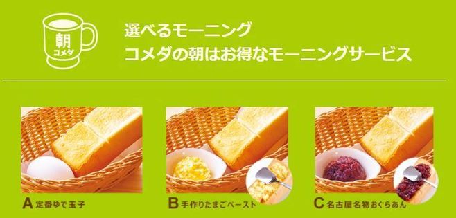 コメダのモーニングサービス(コメ牛サイズアップキャンペーン無料と併用可能)