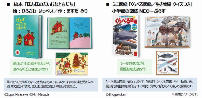 ほんのハッピーセット ミニ図鑑「くらべる図鑑/生き物編 クイズつき」と絵本「ぽんぽのだいじなともだち」/マクドナルド