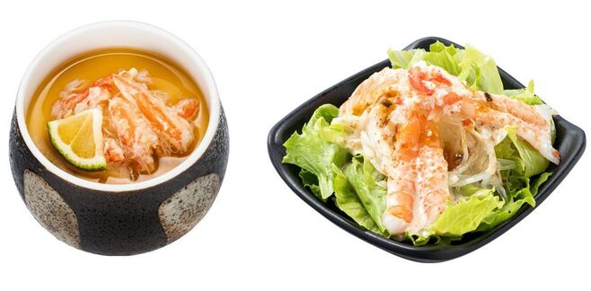 かっぱ寿司「カボス香る 本ずわい蟹どっさり茶碗蒸し」「本ずわい蟹とえびのフレッシュレタスサラダ」/かに祭り