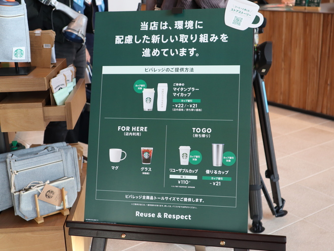 使い捨てカップ削減を目指すリユーススタイルを提案/スターバックス コーヒー 皇居外苑 和田倉噴水公園店