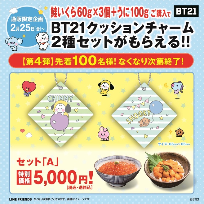 くら寿司ネット通販「BT21クッションチャーム」付きセットA(CHIMMY・SHOOKY)