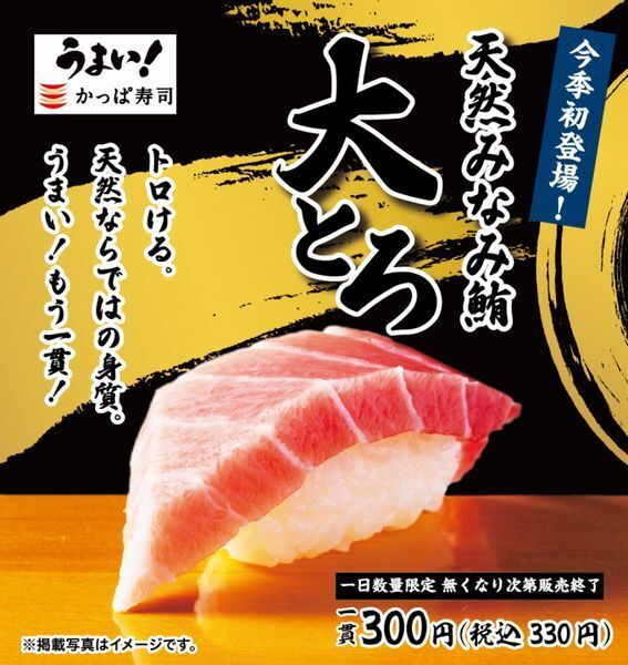かっぱ寿司「天然みなみ鮪大とろ」税込330円