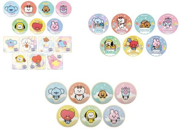 「BT21 MerryLand」アクリルコースター付きソフトドリンク(左上)、フォーチューンラテ(右上)、アイシングクッキー(下)