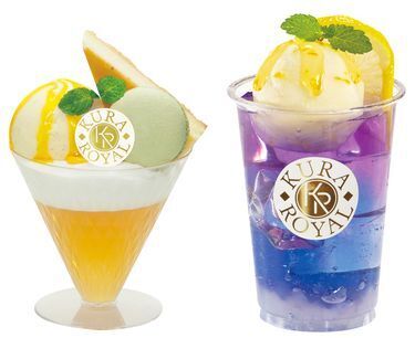 KURA ROYAL「レモンチーズケーキパフェ」「柚子バタフライピーティー」(くら寿司)