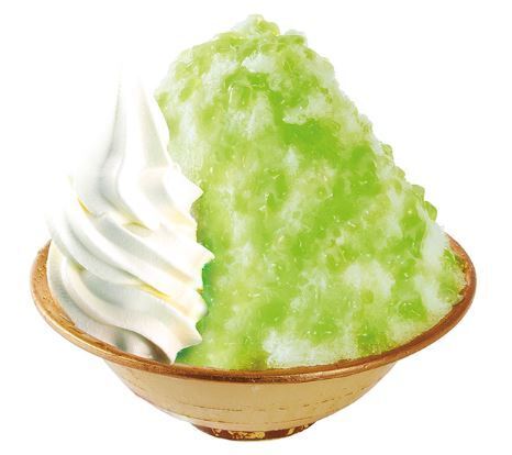 コメダ珈琲店のかき氷「アロエマスカット」(ソフトクリーム・練乳トッピング)