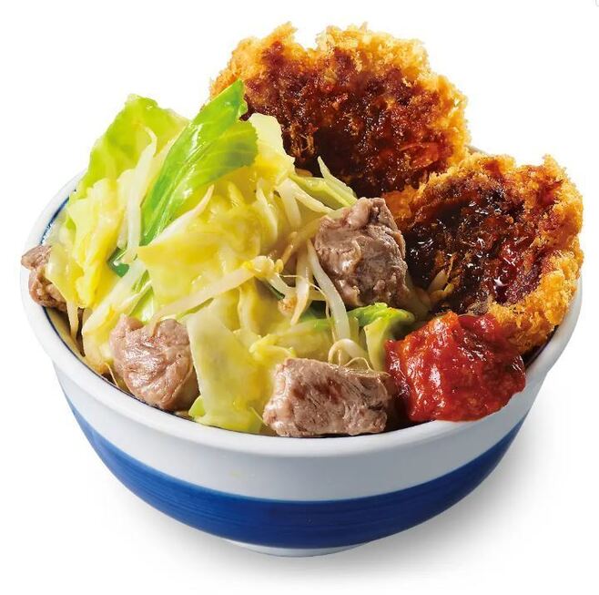 「増し増し豚ハラミのスタミナ炒めとダブルチキンソースカツ丼」(かつや)