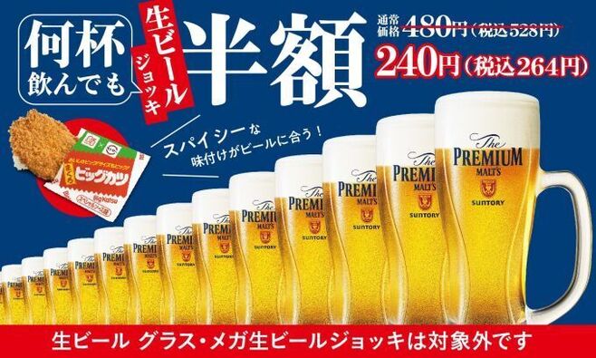 スシロー「生ビール ジョッキ」半額キャンペーン