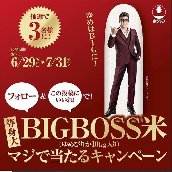 等身大BIGBOSS米（ゆめぴりか10kg入り）マジで当たるキャンペーン！/ホクレン