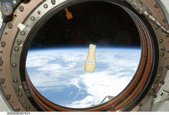 若田光一宇宙飛行士が国際宇宙ステーションで撮影したマヨネーズ(2009年)